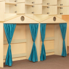 Bedstead Cabinet with Blue Curtains