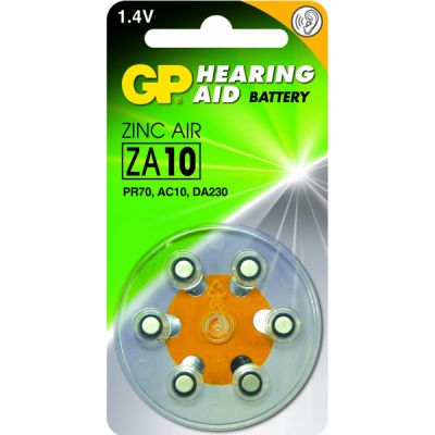 Zinc Air Hearing Aid Batteries - ZA10, blister 6 pieces