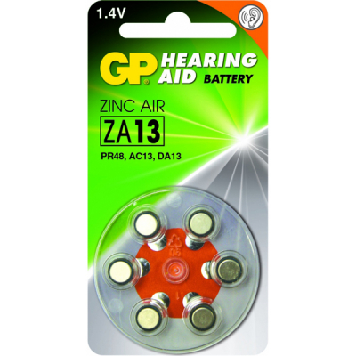 Zinc Air Hearing Aid Batteries - ZA13, blister 6 pieces