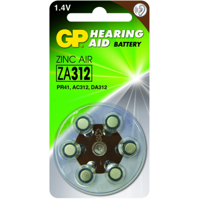 Zinc Air Hearing Aid Batteries - ZA312, blister 6 pieces