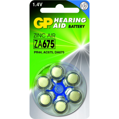 Zinc Air Hearing Aid Batteries - ZA675, blister 6 stuks
