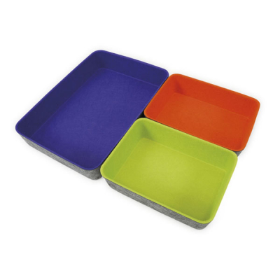 Vilten opbergbakjes - Colori - 3-delige set - Paars/groen/oranje