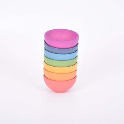  Rainbow Wooden Bowls - Pk7