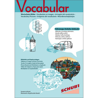 Vocabulary pictures - Vehicles, traffic, buildings - Picture boards and worksheets to duplicate
